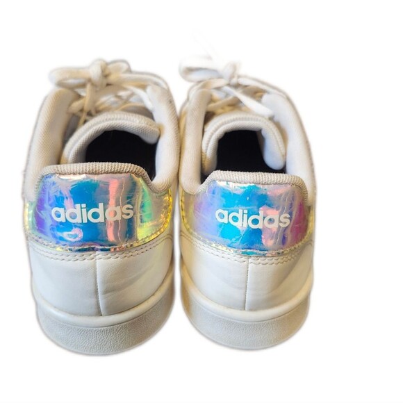 Adidas White Leather Sneakers, Clean! Silver/Holographic Stripes, 7 Men's (8.5) - Picture 3 of 8